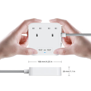 Mobilesteri マルチ充電拡張ソケット、USB C ポート、2 つの USB A ポート、2 ウェイコンセント付き