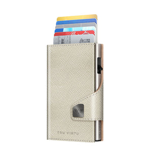 【德國製造】Tru Virtu Saffiano 金色真皮皮革多功能防盜RFID錢包